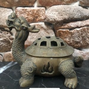 lư xông trầm bằng đồng long quy màu giả cổ