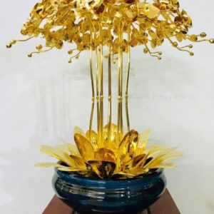 chậu hoa lan hồ điệp bằng đồng mạ vàng 24k 10 cành cao 52 cm