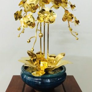 chậu lan hồ điệp mạ vàng 24k giá rẻ, chậu lan hồ điệp mạ vàng, hoa lan mạ vàng biếu tặng